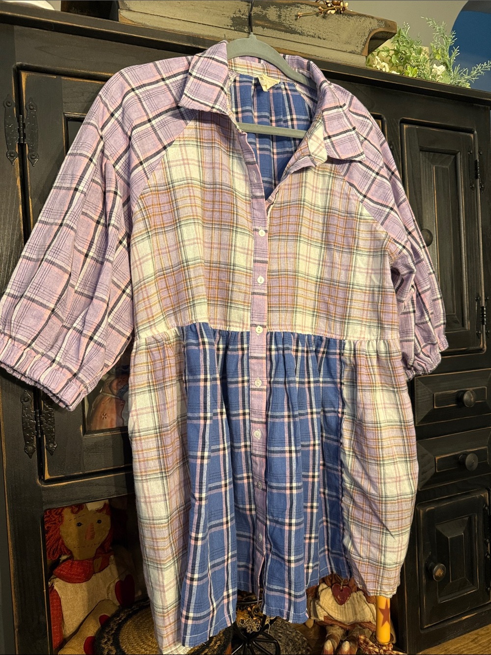 Fantastic Fawn Pink and Blue Plaid Button-Up Tunic